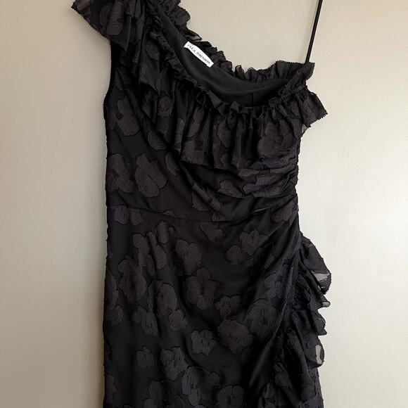 Ulla Johnson Rimona Dress Black Floral Silk Ruffles One Shoulder Size 0 Classic - Picture 7 of 16